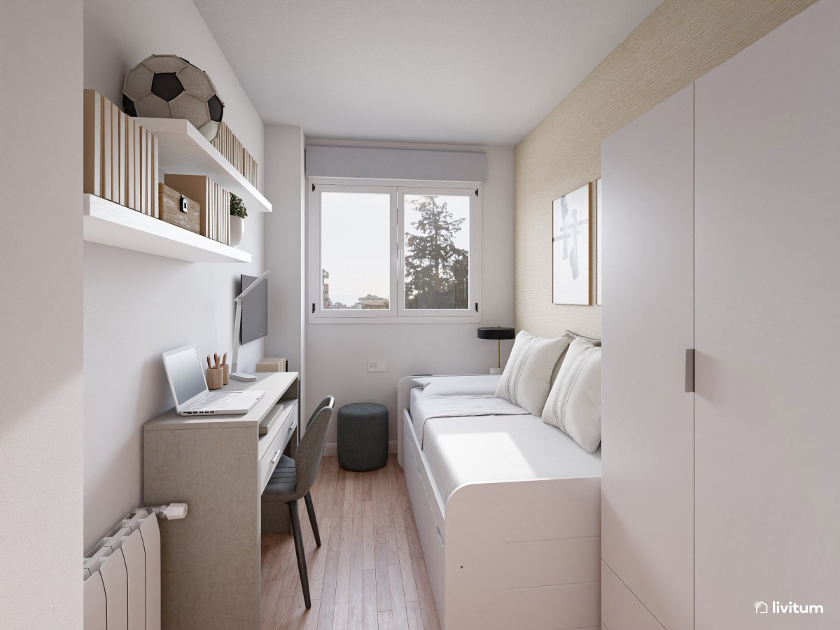 Habitaci&oacute;n peque&ntilde;a de 6m2 con escritorio y armario 
