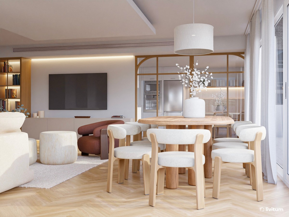 sal&oacute;n comedor elegante con sill&oacute;n terracota 