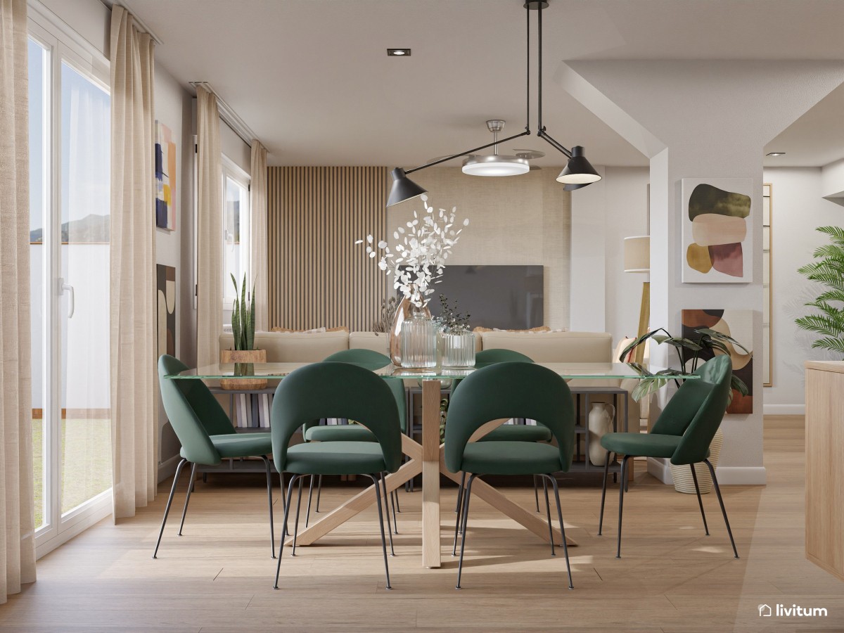comedor con sillas verdes y patas met&aacute;licas 
