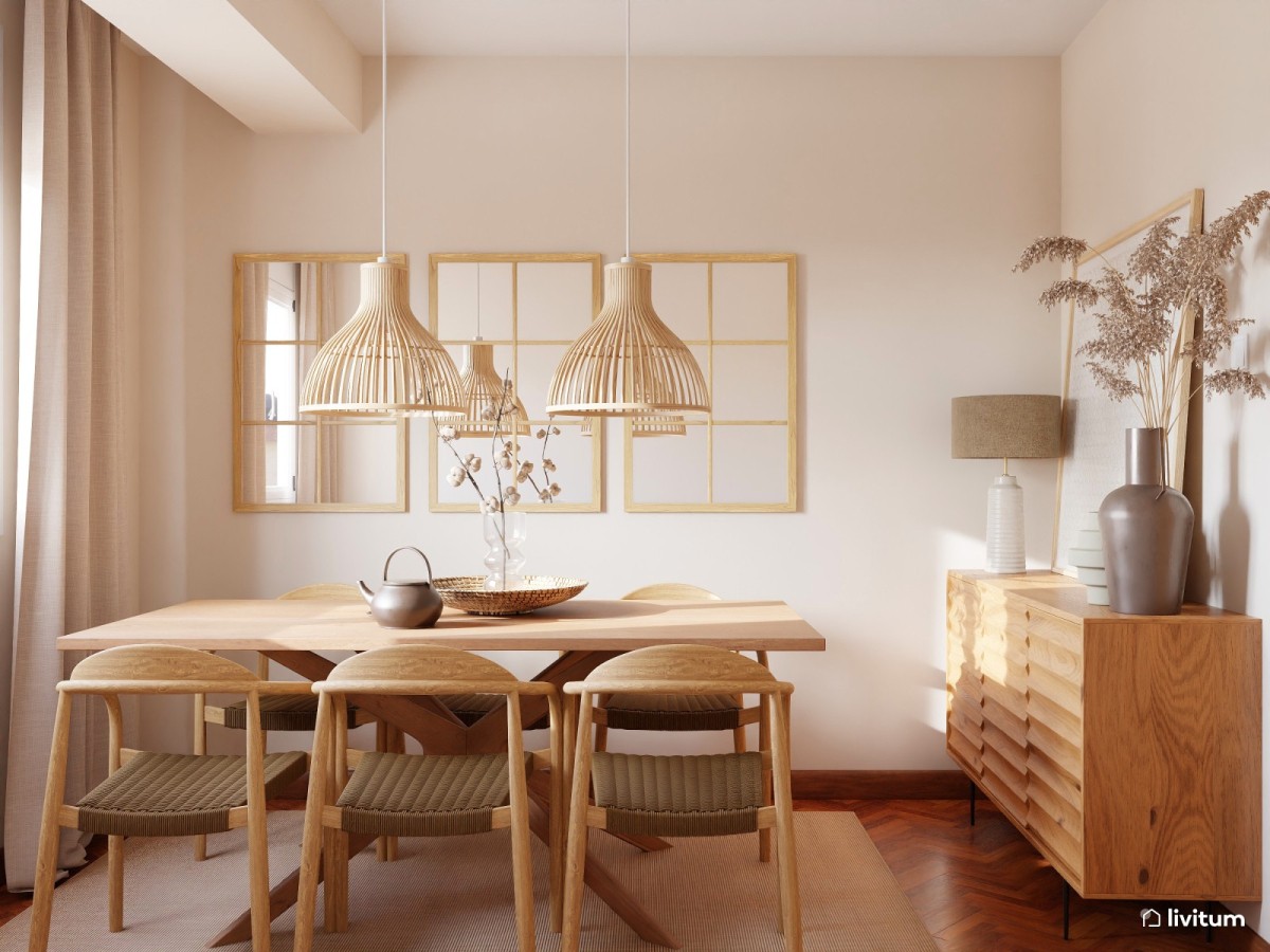 comedor de madera, mesa rectangular y 6 sillas