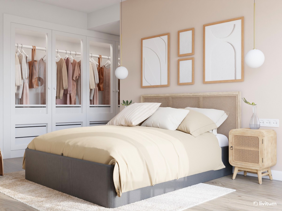 Dormitorio con vestidor de estilo rústico y detalles modernos