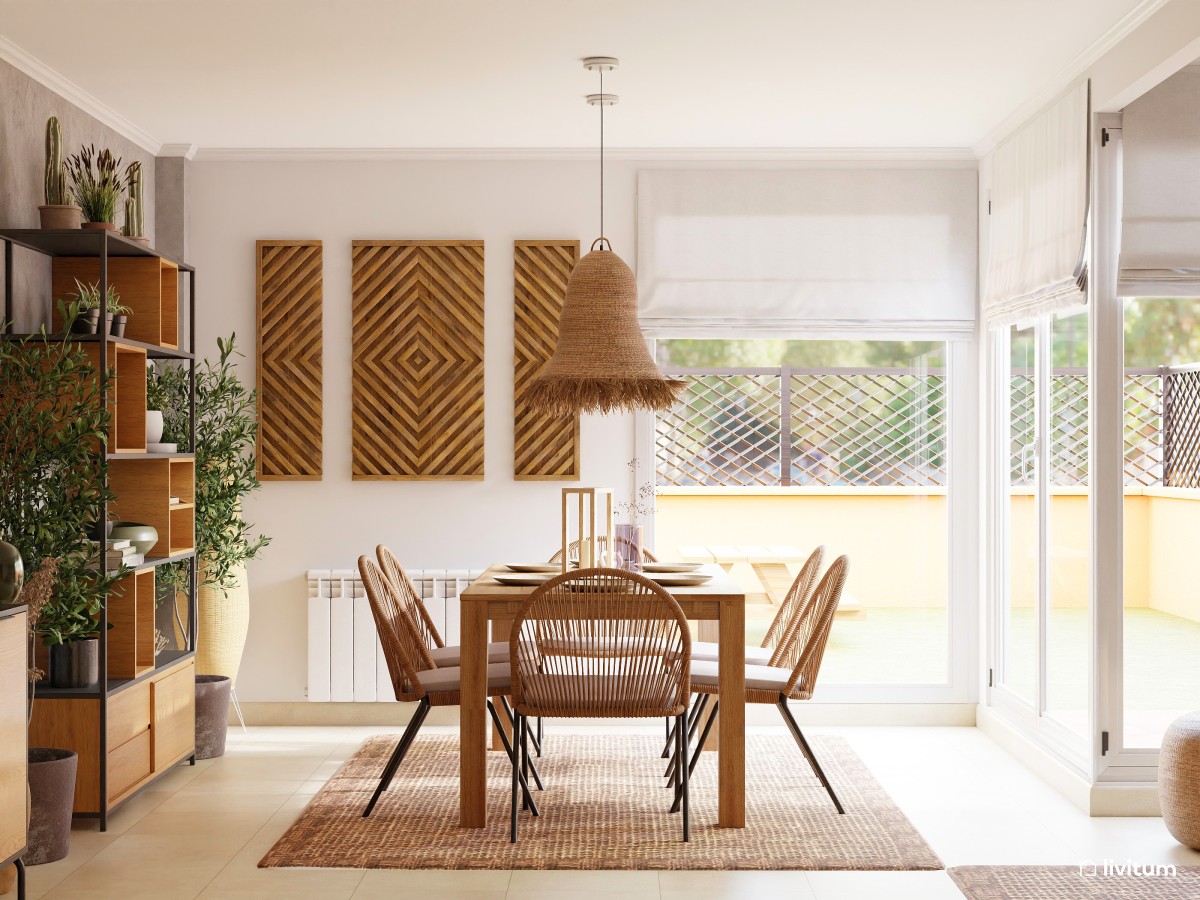 Cálido comedor y salón de estilo rústico - Livitum.com