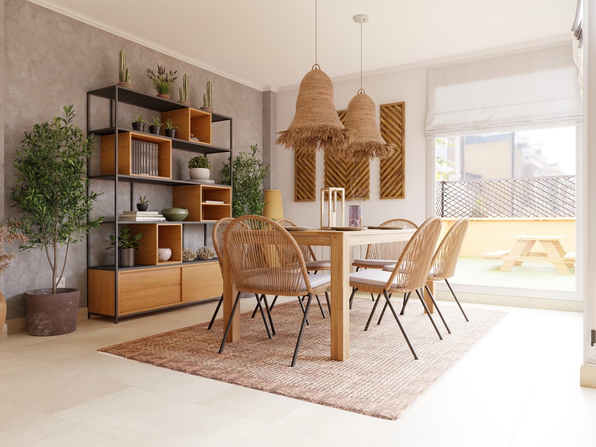 Cálido comedor y salón de estilo rústico - Livitum.com