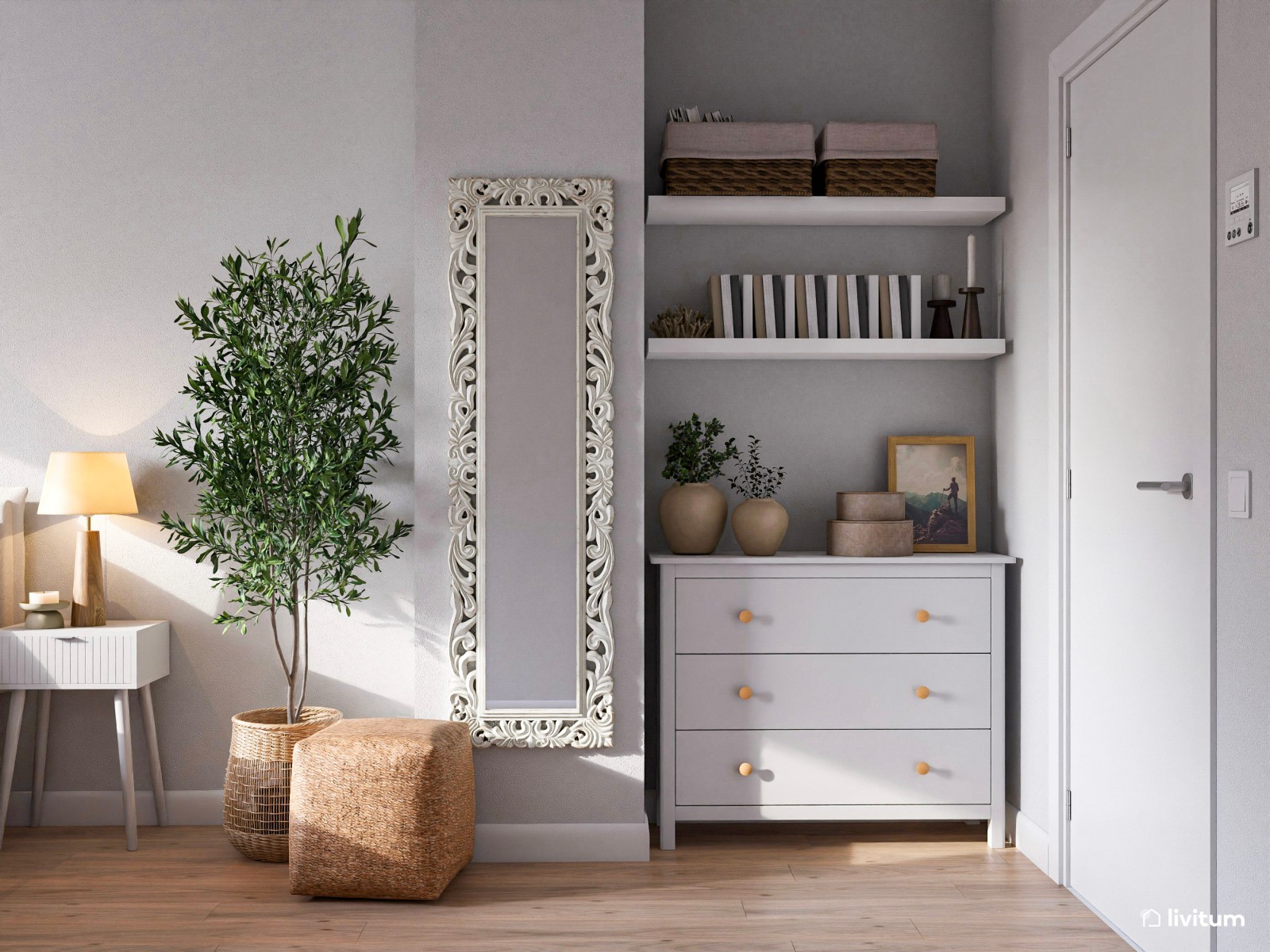  Cálido dormitorio doble de estilo boho con detalles artísticos