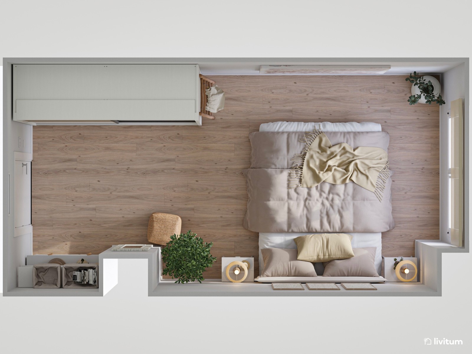  Cálido dormitorio doble de estilo boho con detalles artísticos