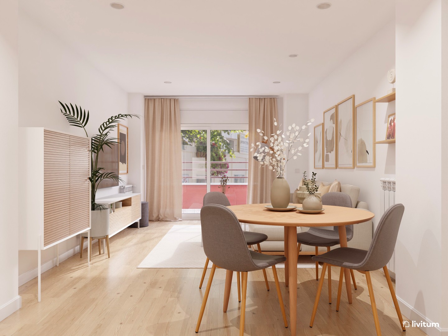 Cálido y acogedor salón comedor nórdico - Livitum.com