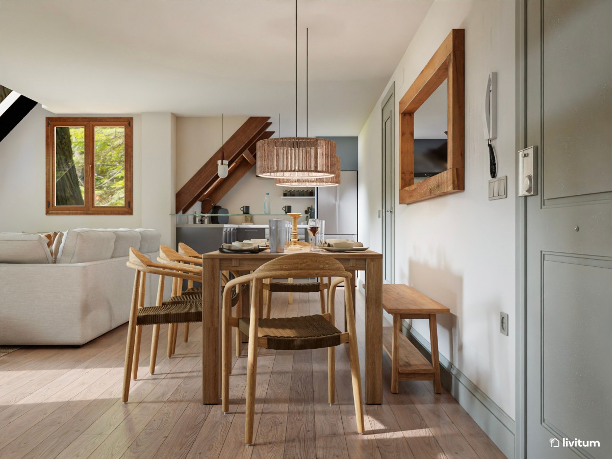 Cálido y acogedor salón comedor rústico - Livitum.com