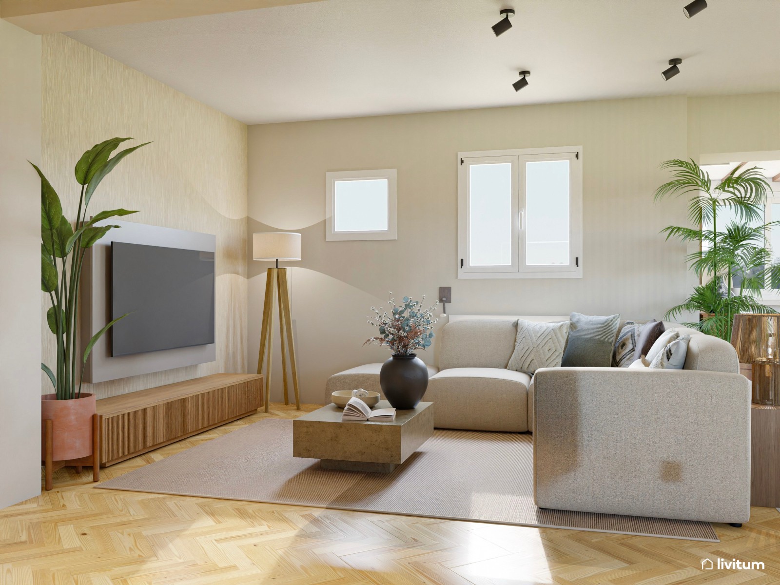 Comedor bohemio en madera y fibras naturales con acentos en verde musgo