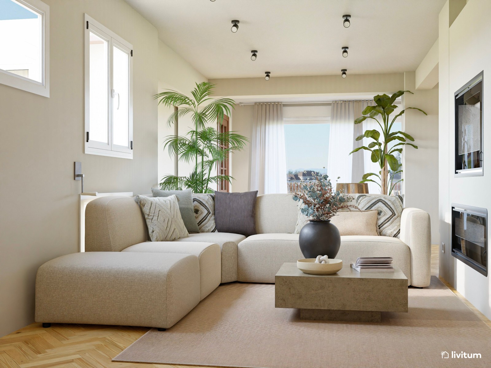 Comedor bohemio en madera y fibras naturales con acentos en verde musgo