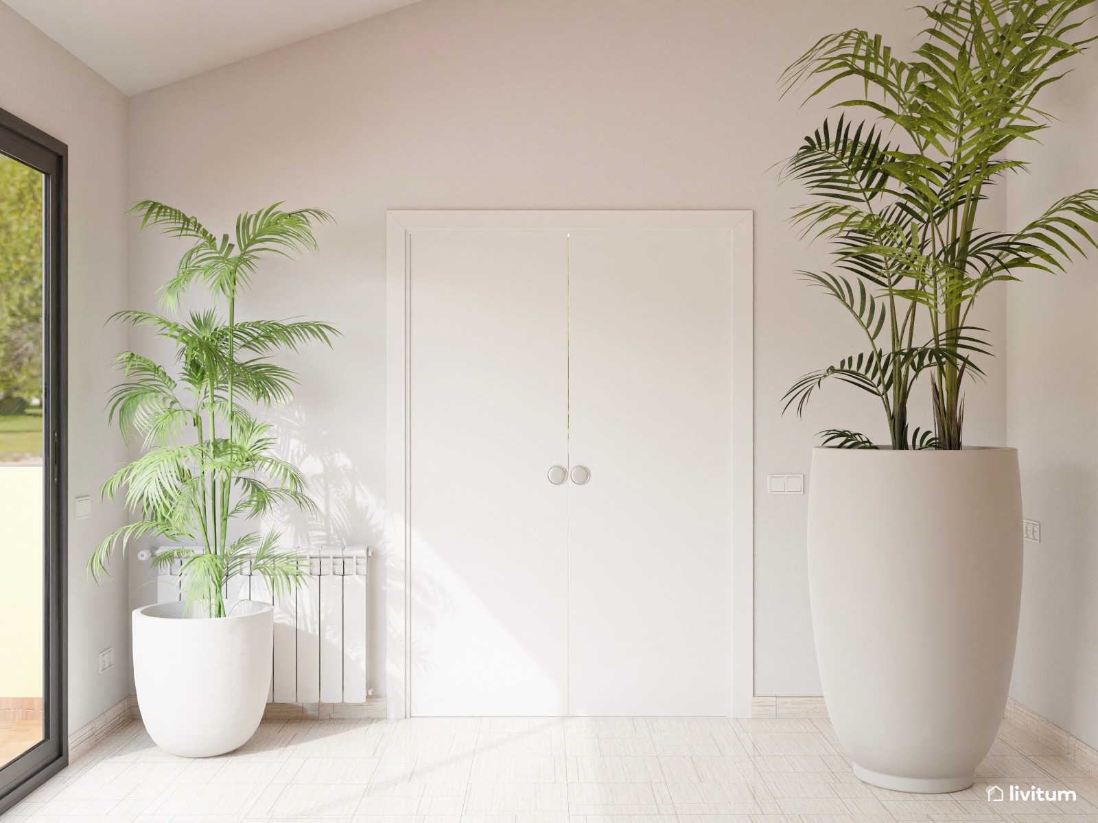 Comedor moderno con luz natural, pared de piedra y muebles originales