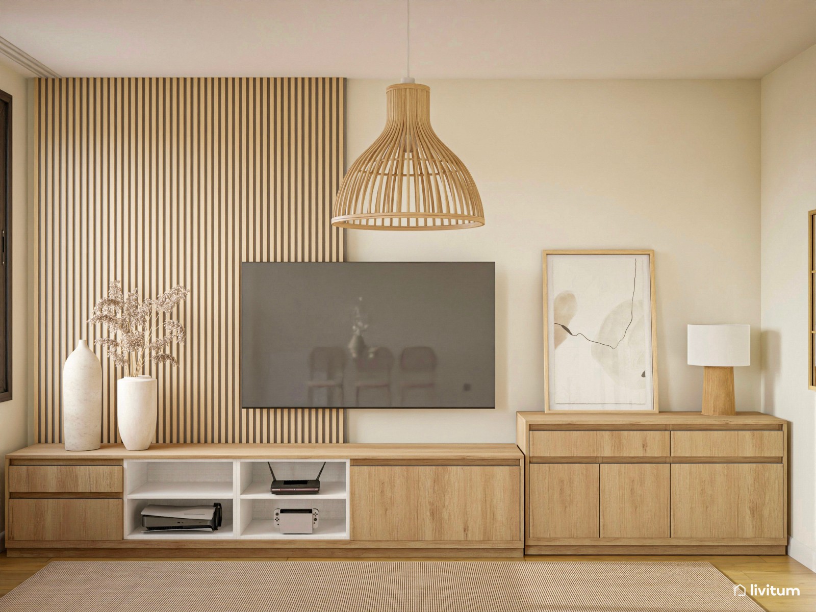 Comedor y salón con toques orgánicos y minimalistas