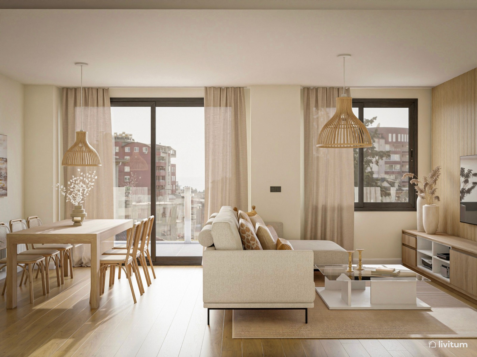Comedor y salón con toques orgánicos y minimalistas