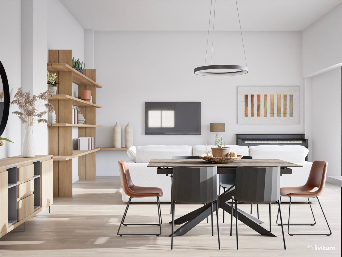Comedor y salón moderno e industrial con líneas simples - Livitum.com