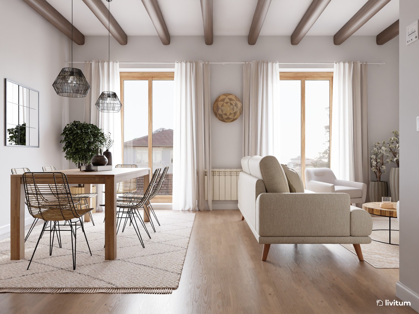 Comedor y salón rústico, colonial y nórdico - Livitum.com