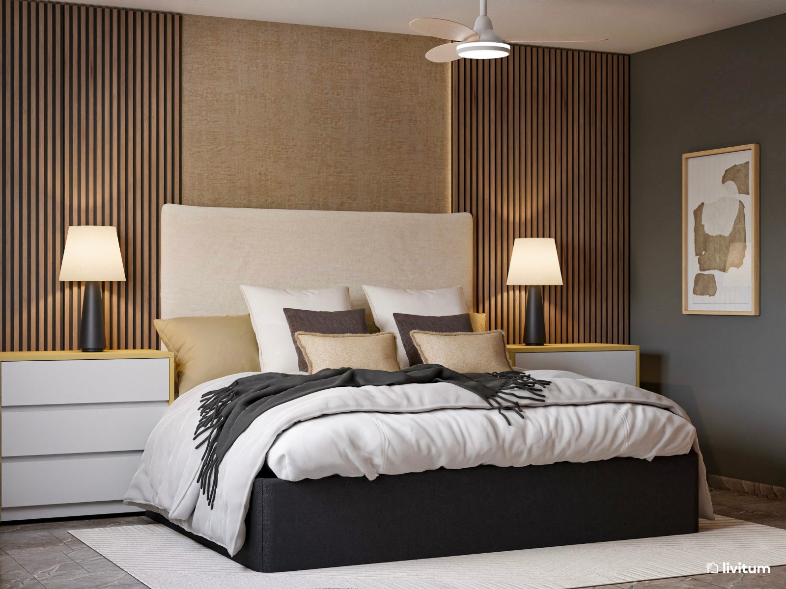 Con la elegancia de un hotel: dormitorio de lujo en tonos oscuros