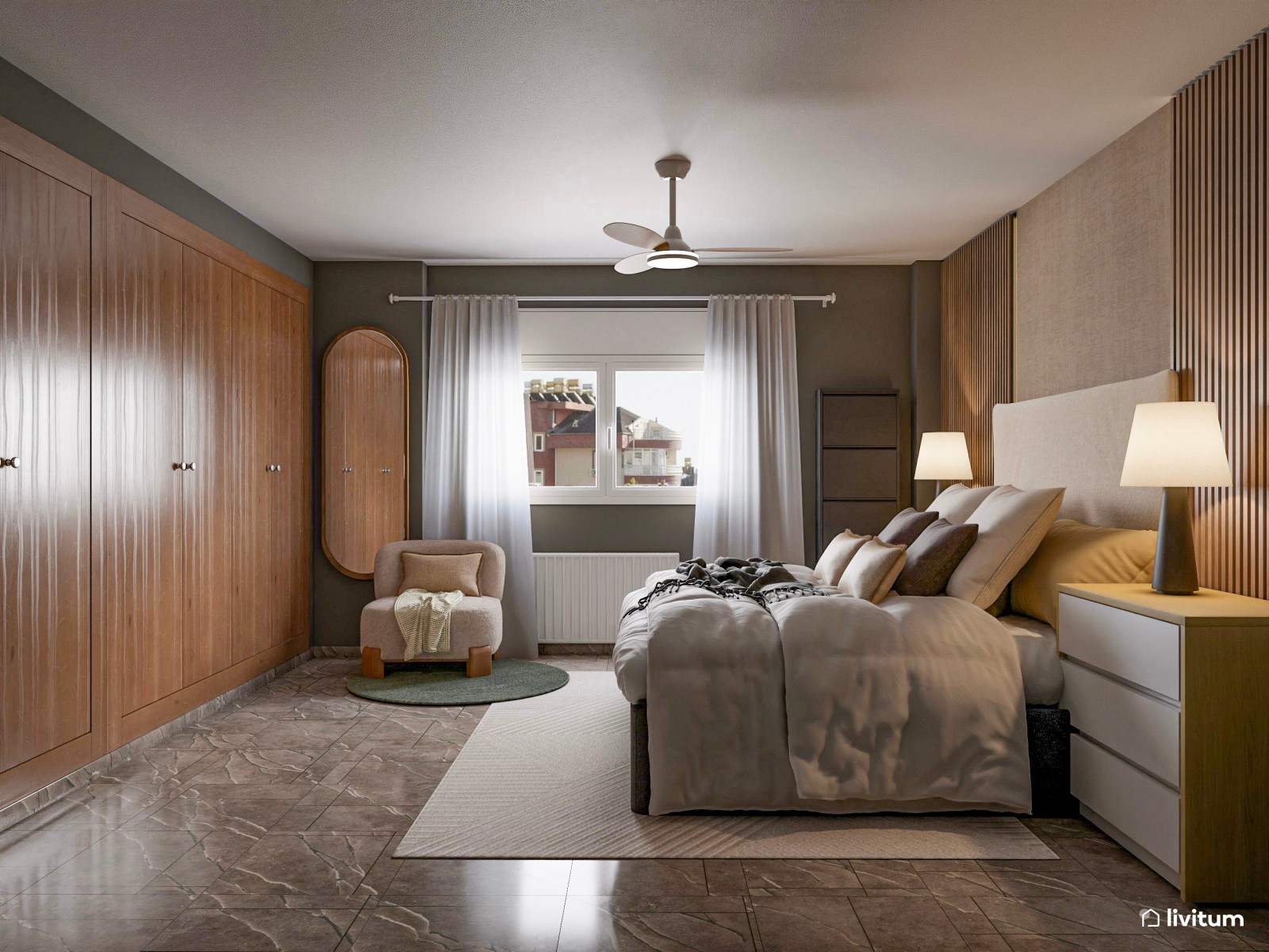 Con la elegancia de un hotel: dormitorio de lujo en tonos oscuros