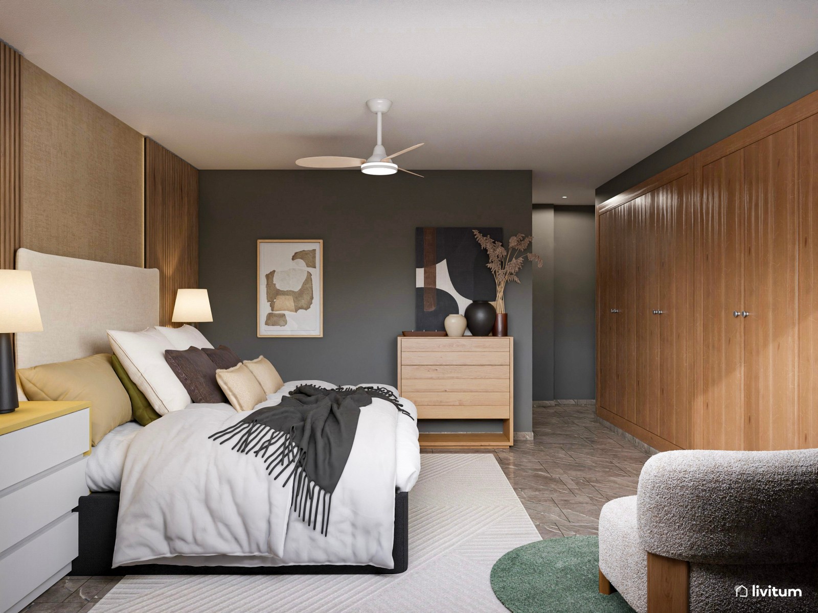 Con la elegancia de un hotel: dormitorio de lujo en tonos oscuros