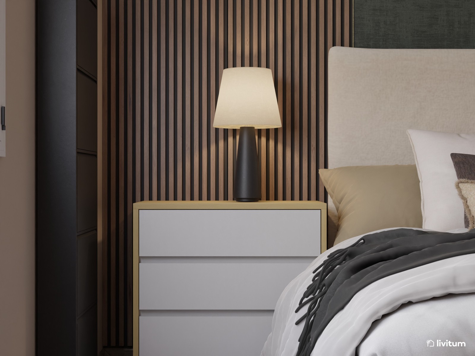 Con la elegancia de un hotel: dormitorio de lujo en tonos oscuros