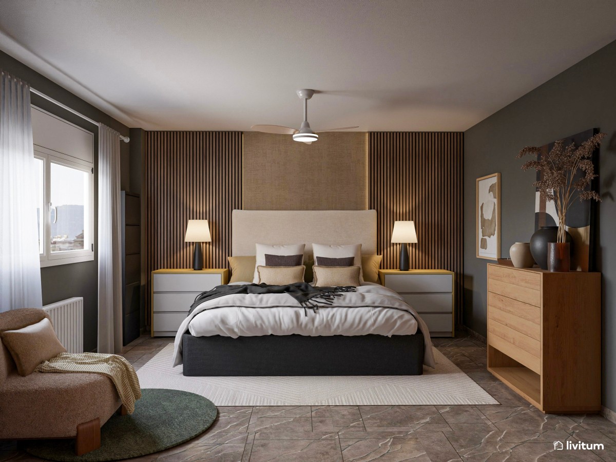 Con la elegancia de un hotel: dormitorio de lujo en tonos oscuros