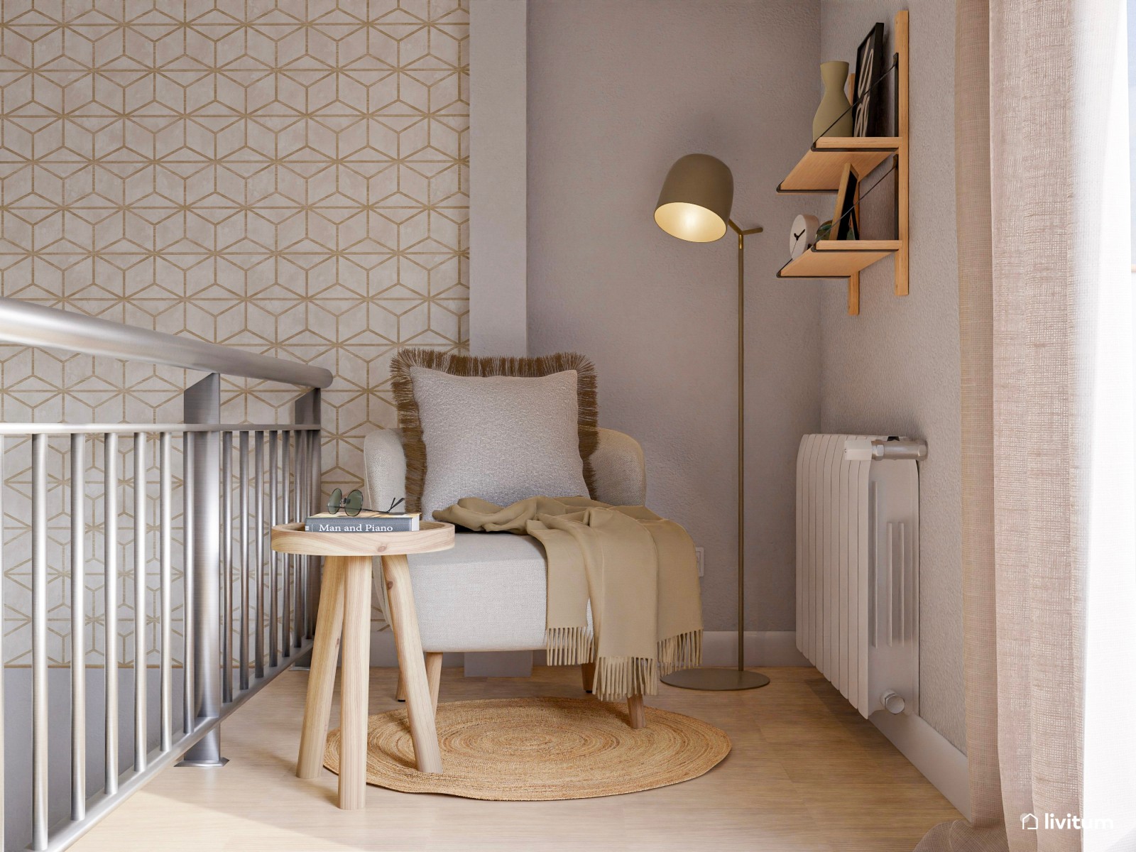 Coqueto estudio con zona de lectura y papel pintado 