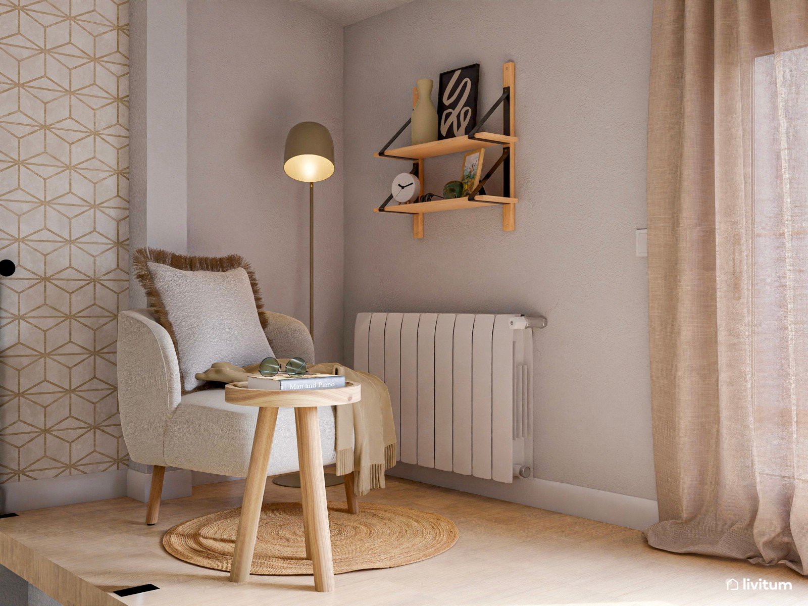 Coqueto estudio con zona de lectura y papel pintado 
