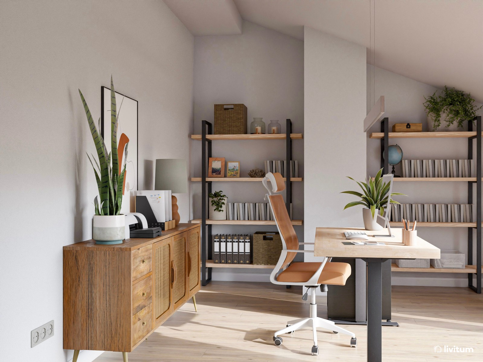 Despacho abuhardillado con mesa elevable 