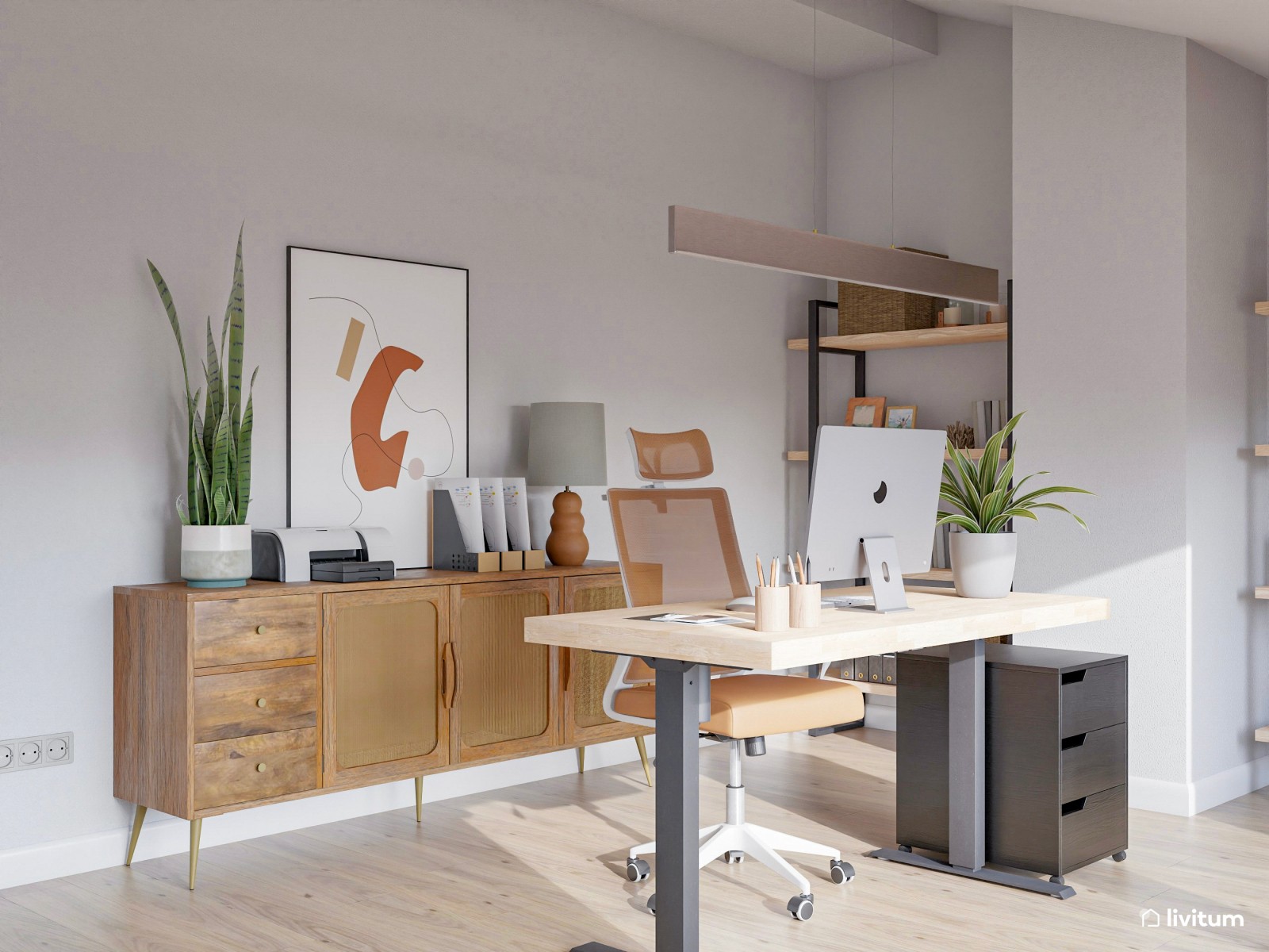 Despacho abuhardillado con mesa elevable 