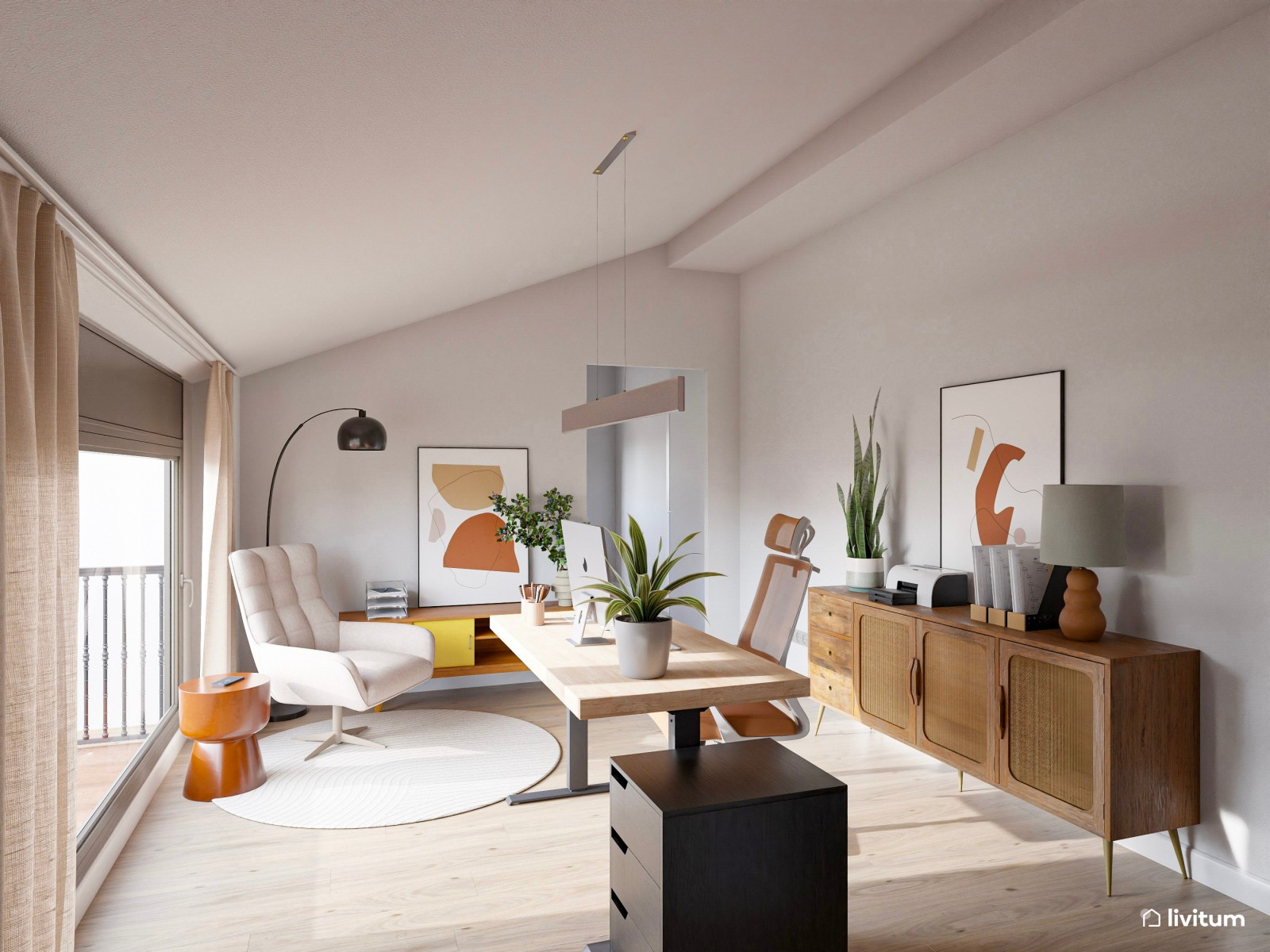 Despacho abuhardillado con mesa elevable 