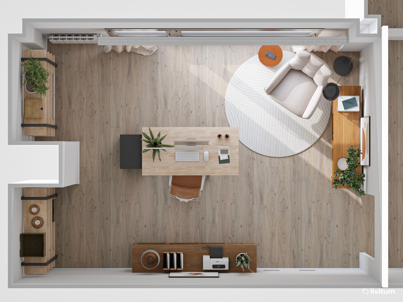 Despacho abuhardillado con mesa elevable 