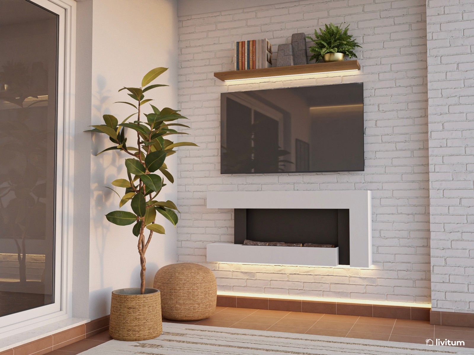 Despacho con amplio sofá modular con chaise longue