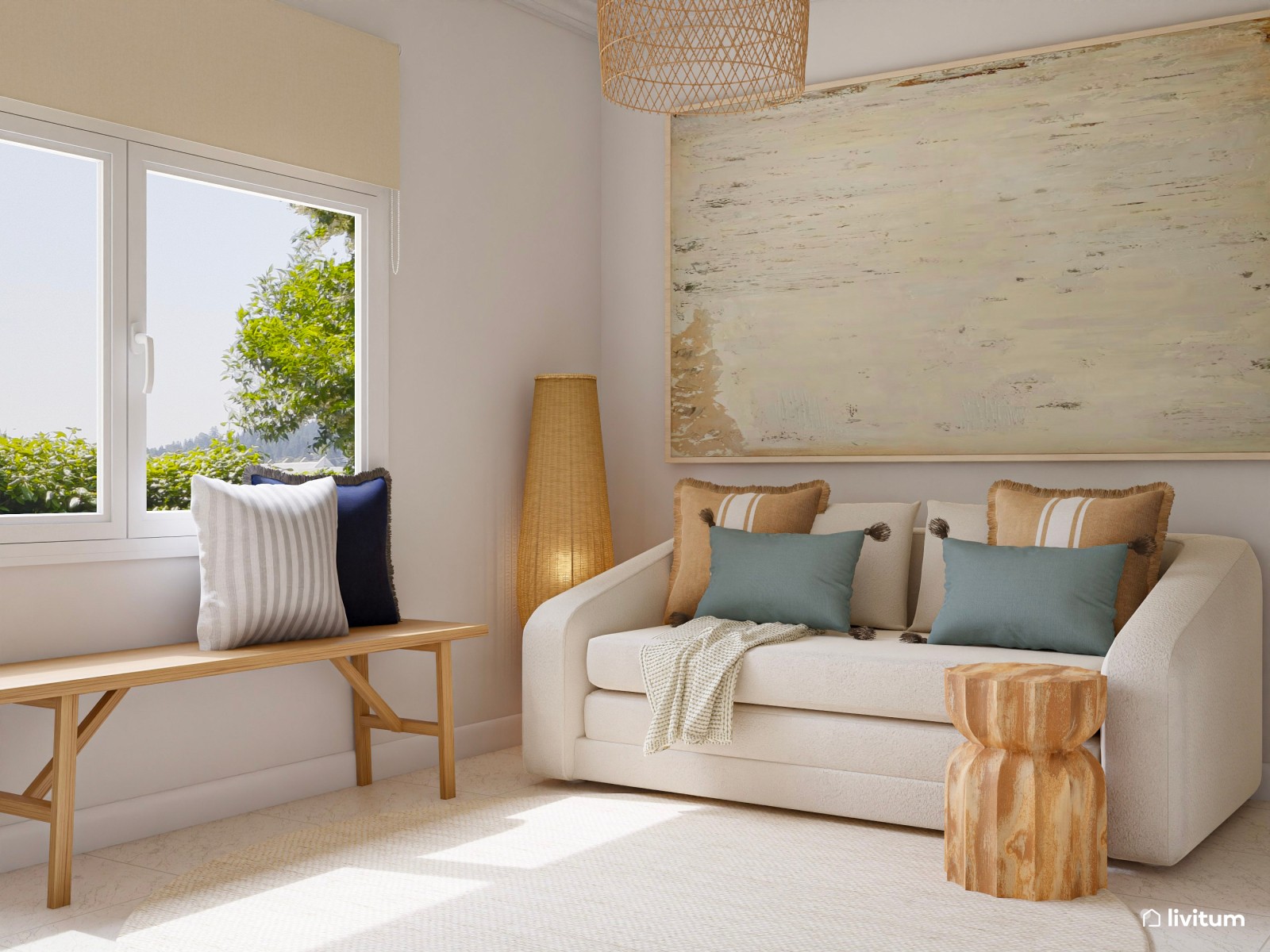 Despacho de estilo nórdico con sofá cama para invitados