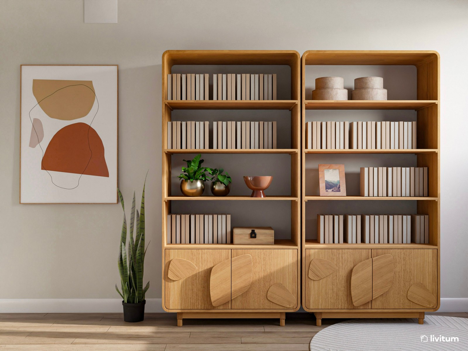Despacho doble con impresionante librería y listones de madera
