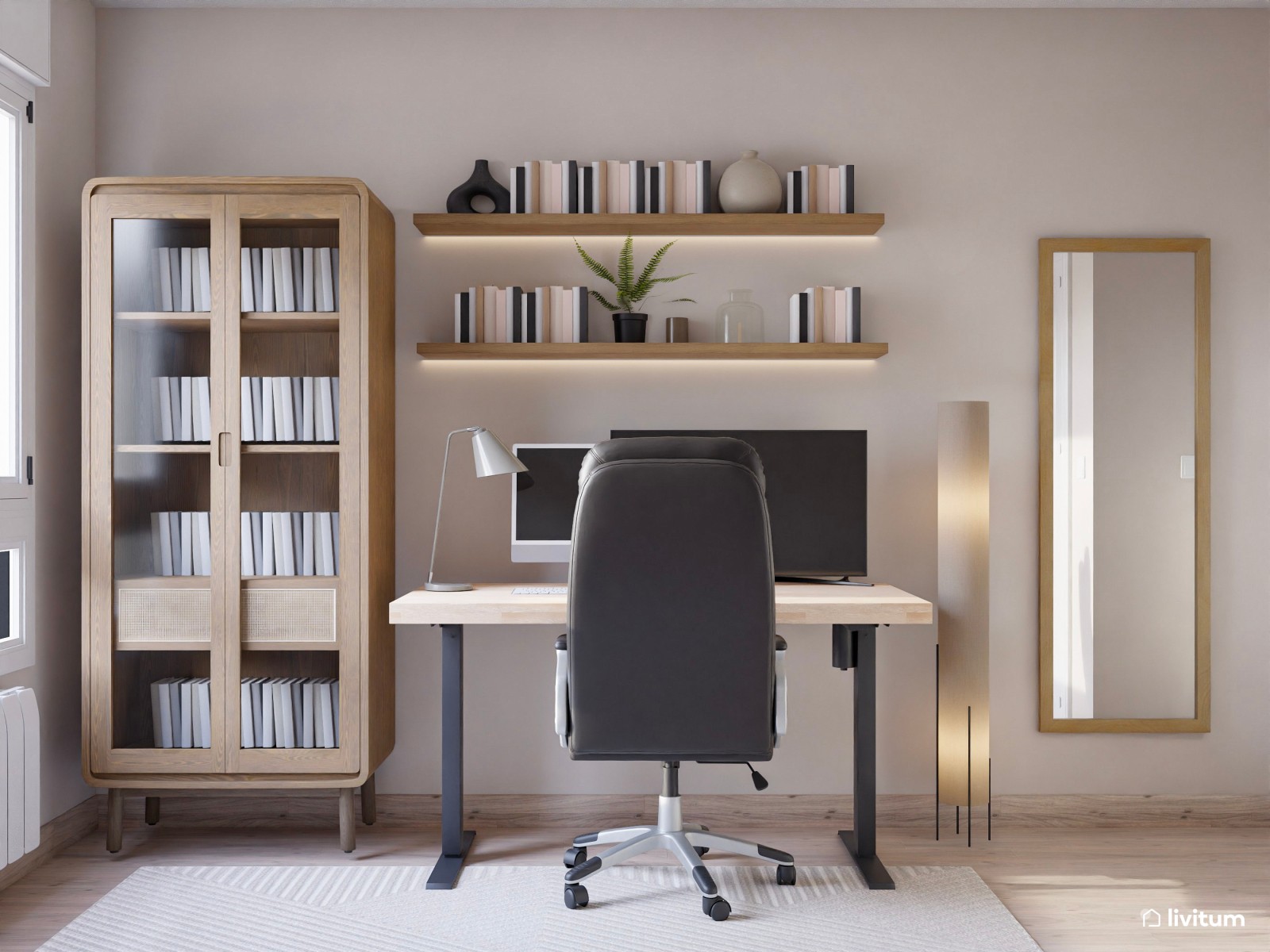 Despacho moderno multifuncional con detalles nórdicos y decoración natural