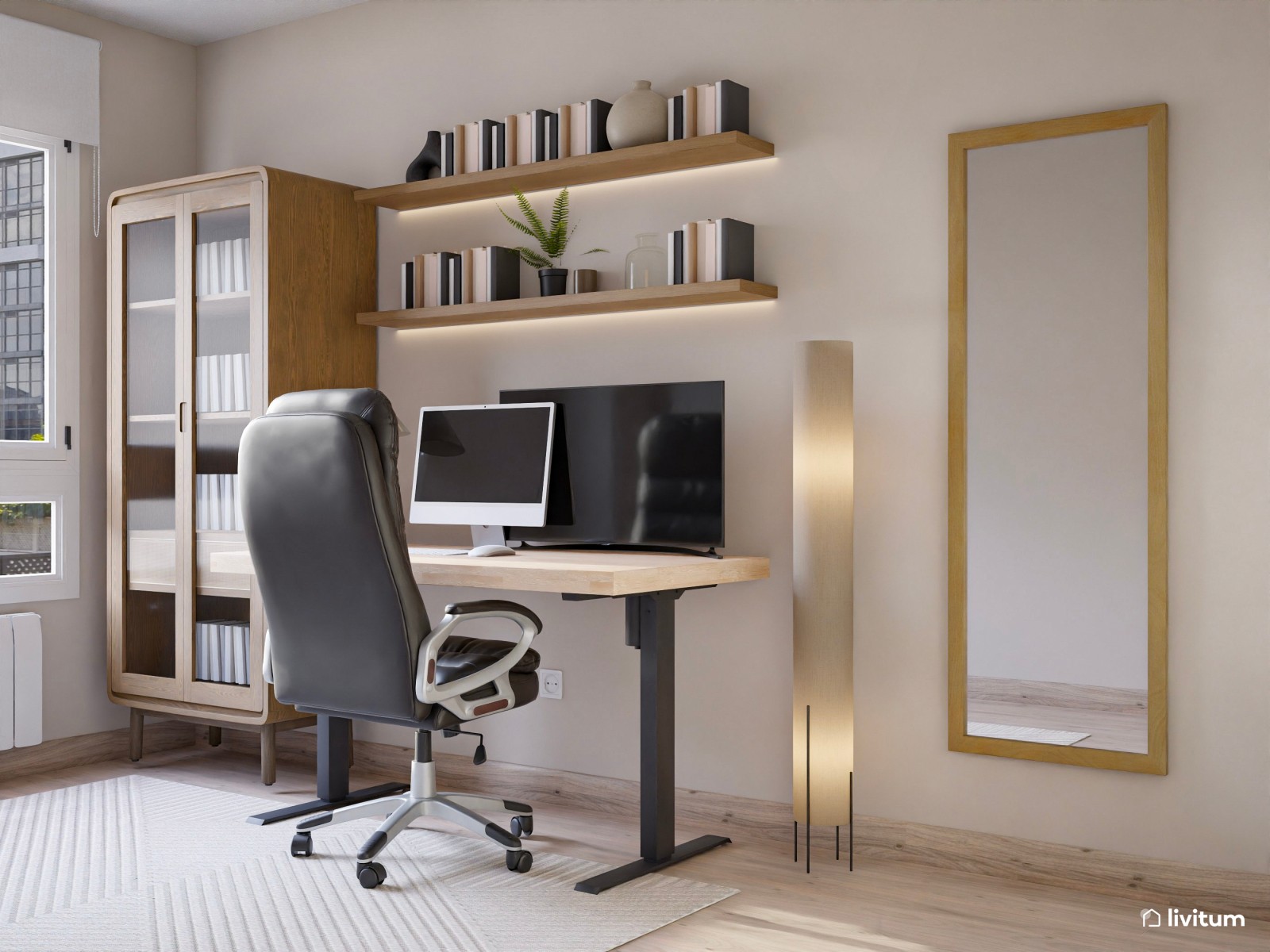 Despacho moderno multifuncional con detalles nórdicos y decoración natural