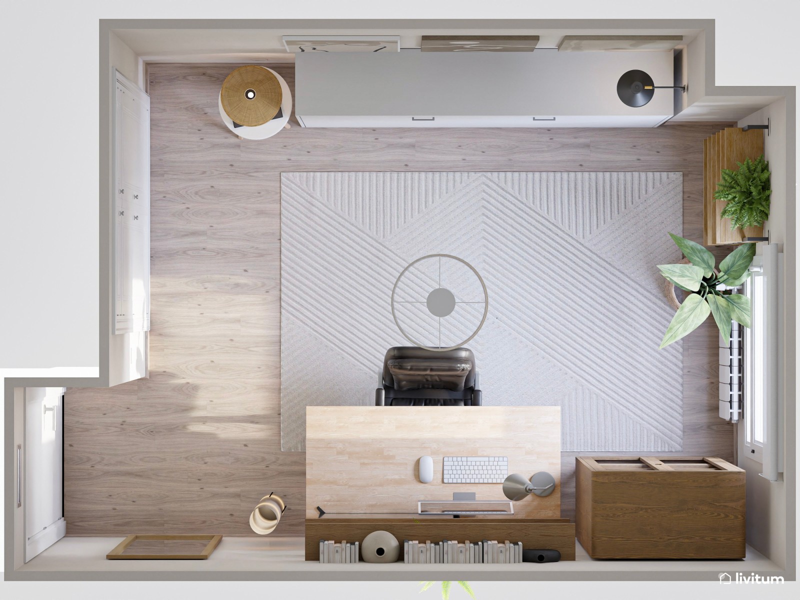 Despacho moderno multifuncional con detalles nórdicos y decoración natural