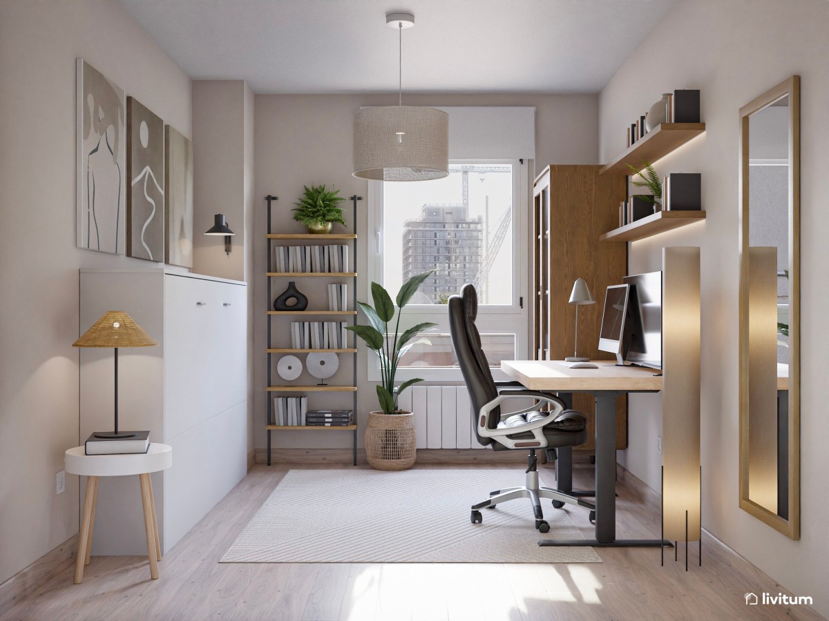Despacho moderno multifuncional con detalles nórdicos y decoración natural
