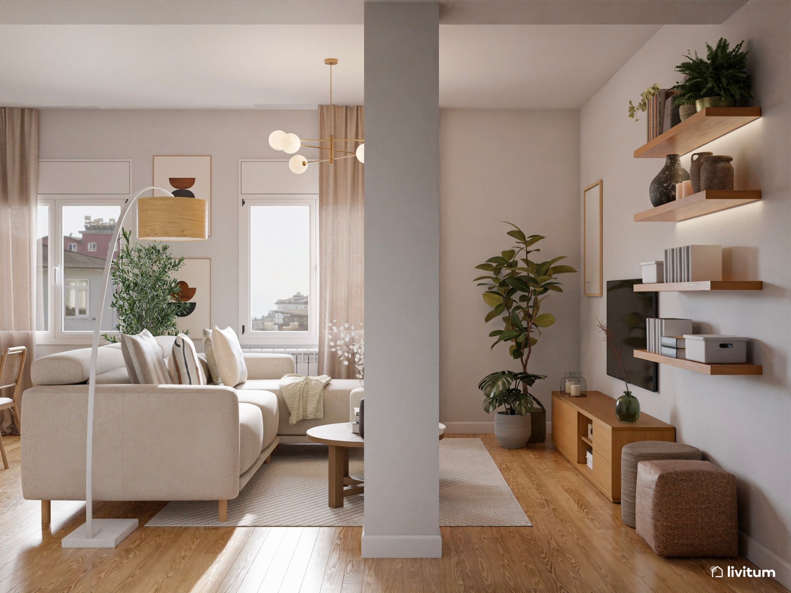 Dinamismo visual y formas curvas: un salón que lo tiene todo