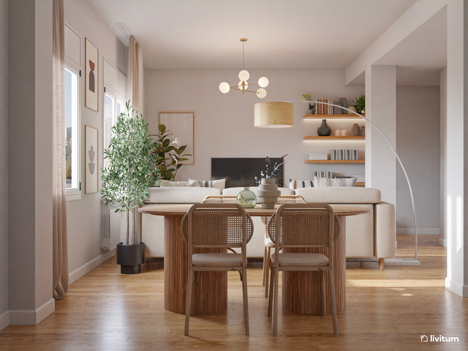 Dinamismo visual y formas curvas: un salón que lo tiene todo