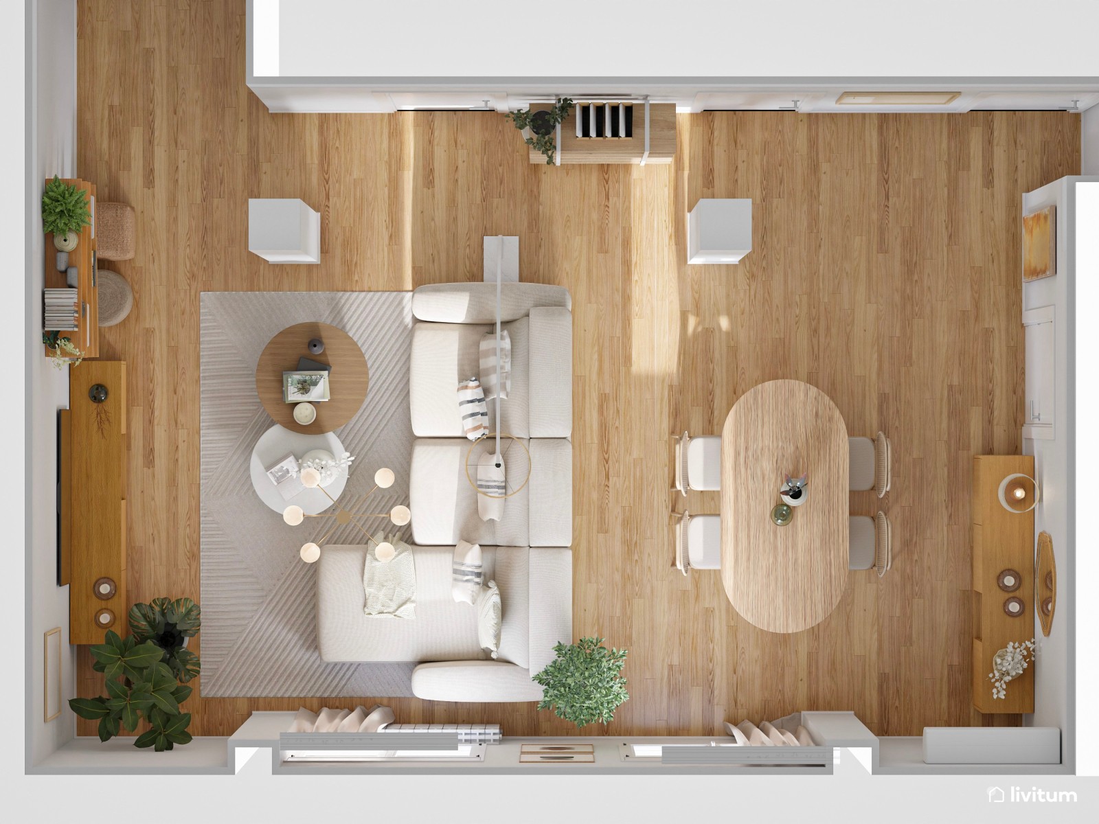 Dinamismo visual y formas curvas: un salón que lo tiene todo