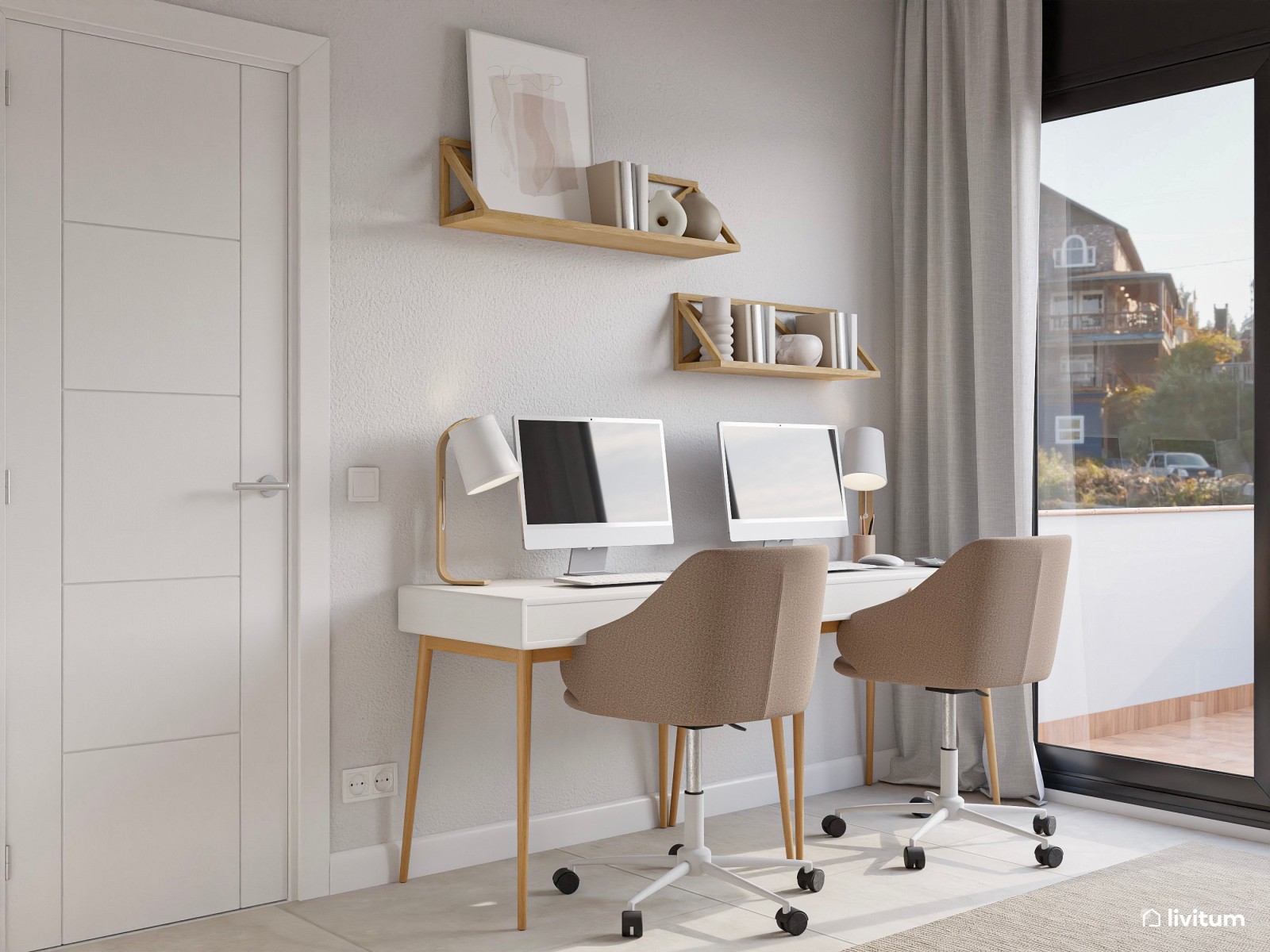 Divertida habitación infantil con camas en forma de casita