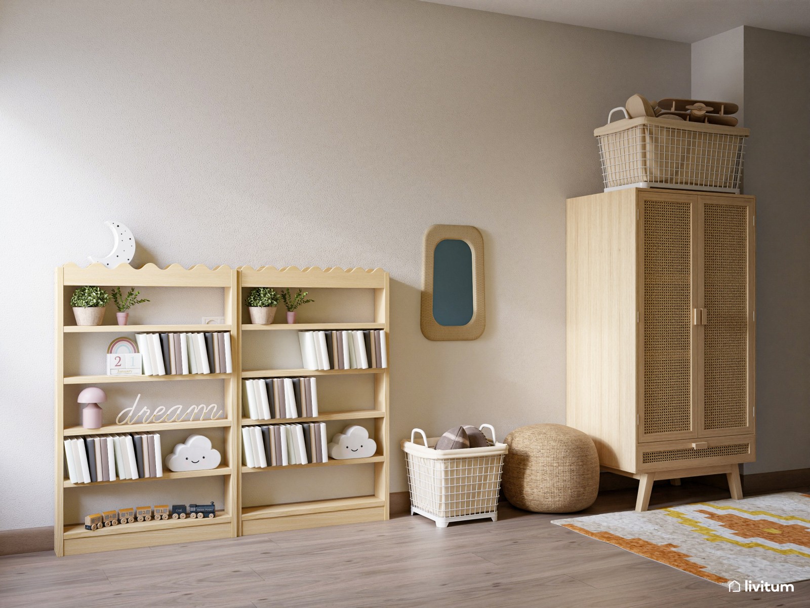 Divertida habitación infantil con litera en tonos amarillo y azul