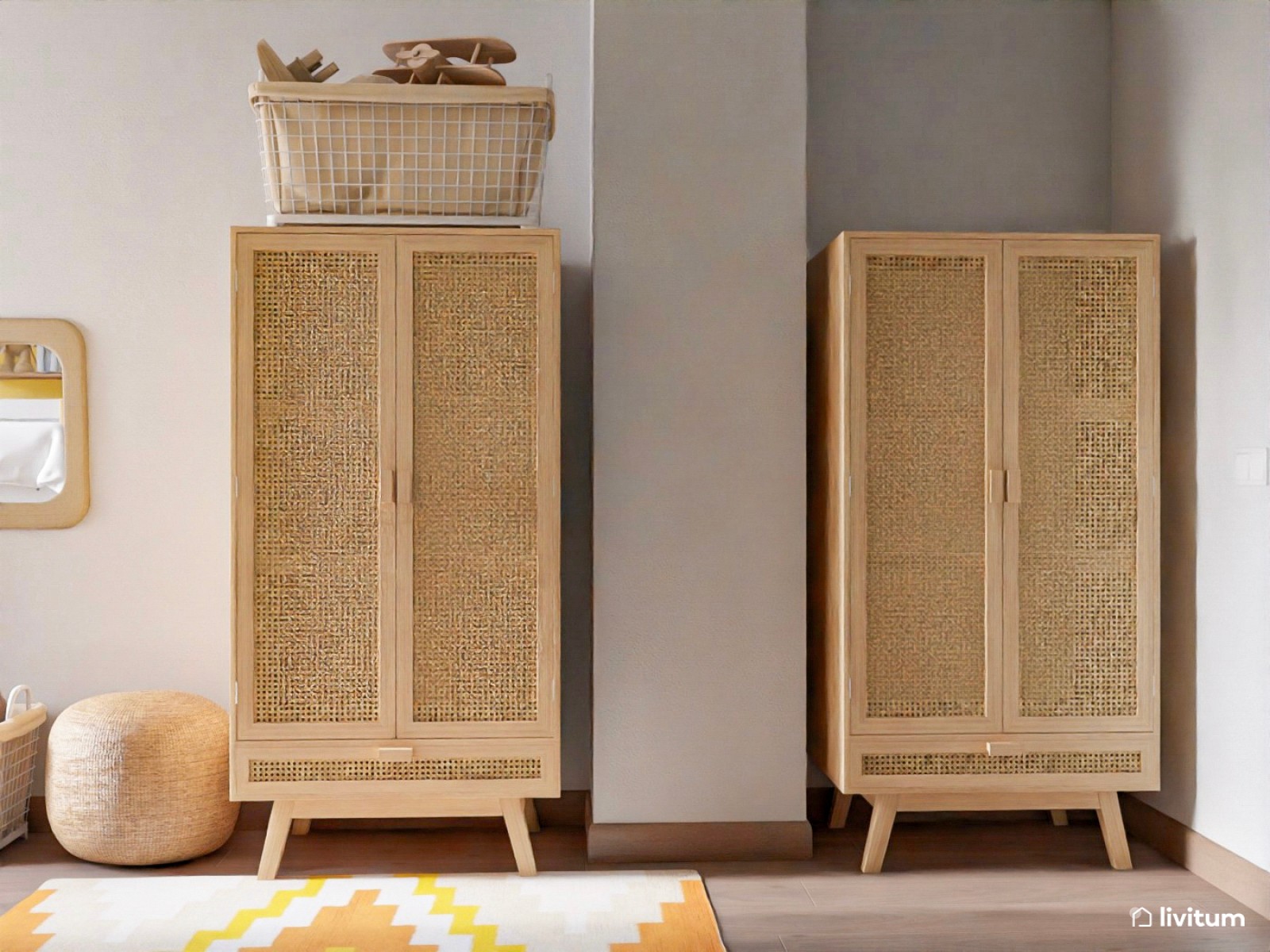 Divertida habitación infantil con litera en tonos amarillo y azul