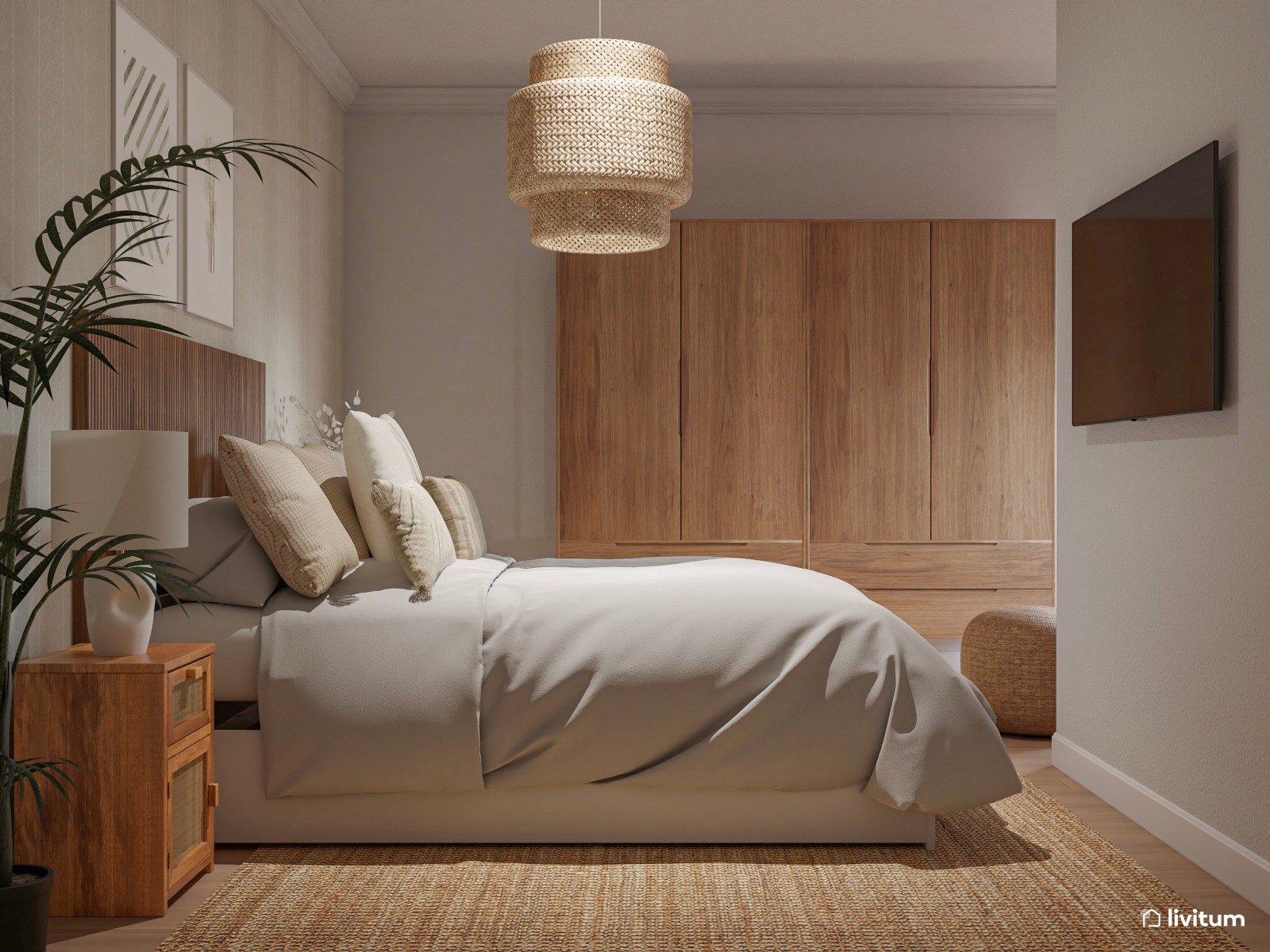 Dormitorio apacible decorado con elegancia natural y fibras orgánicas 