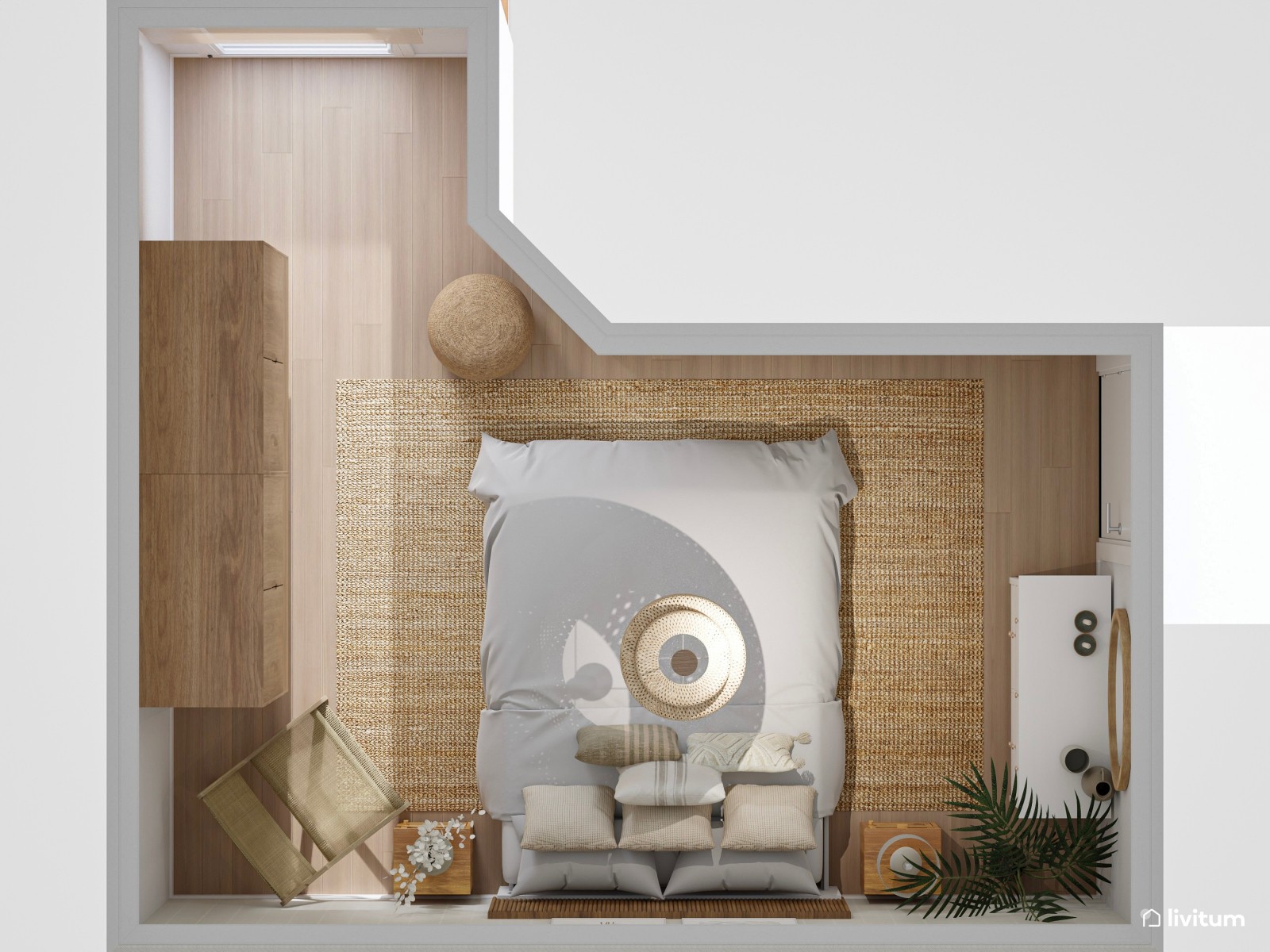 Dormitorio apacible decorado con elegancia natural y fibras orgánicas 