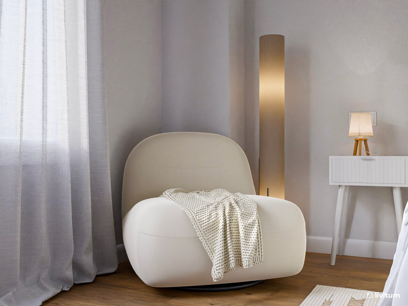 Dormitorio blanco de 14 m² con zona de escritorio