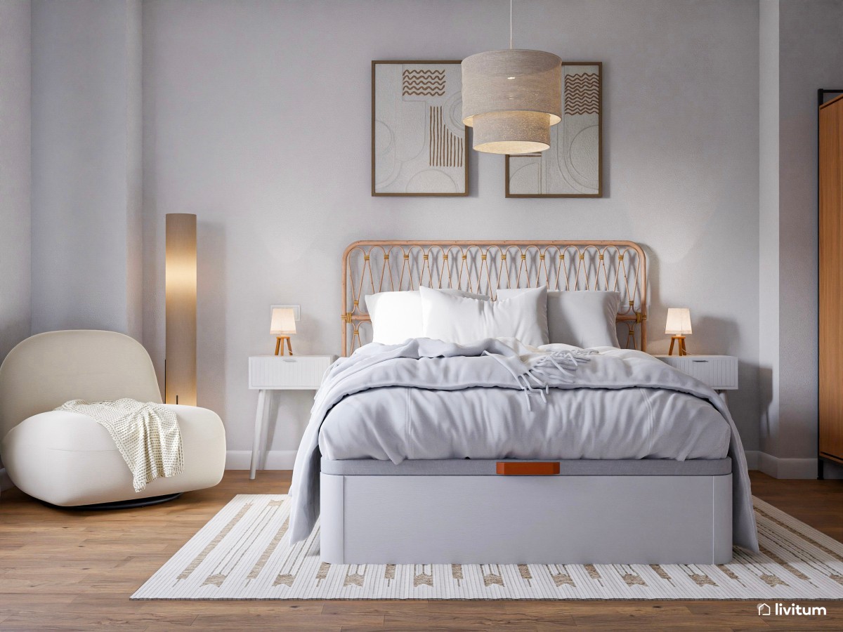 Dormitorio blanco de 14 m² con zona de escritorio