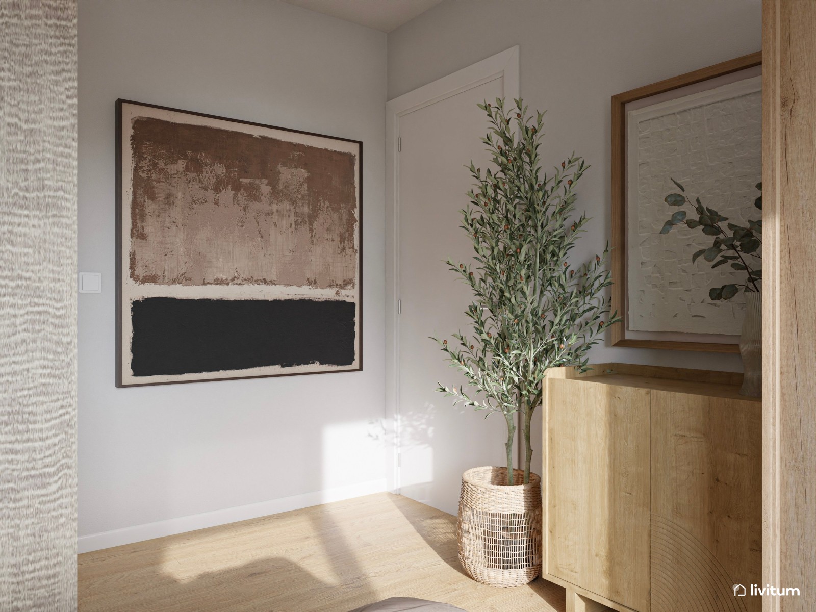 Dormitorio bohemio y elegante en tonos tierra con cabecero en nogal oscuro