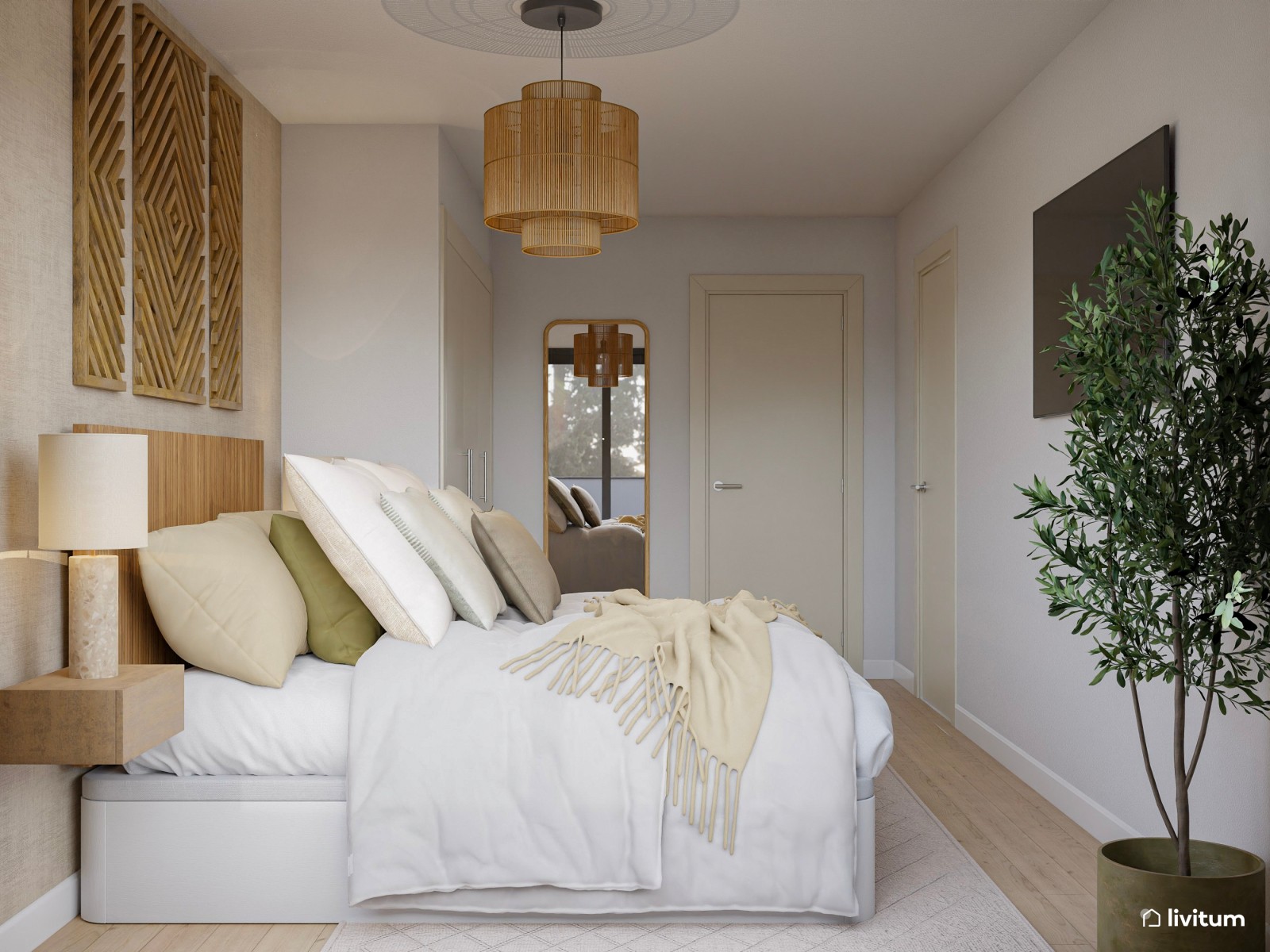 Dormitorio boho con texturas y relieves interesantes