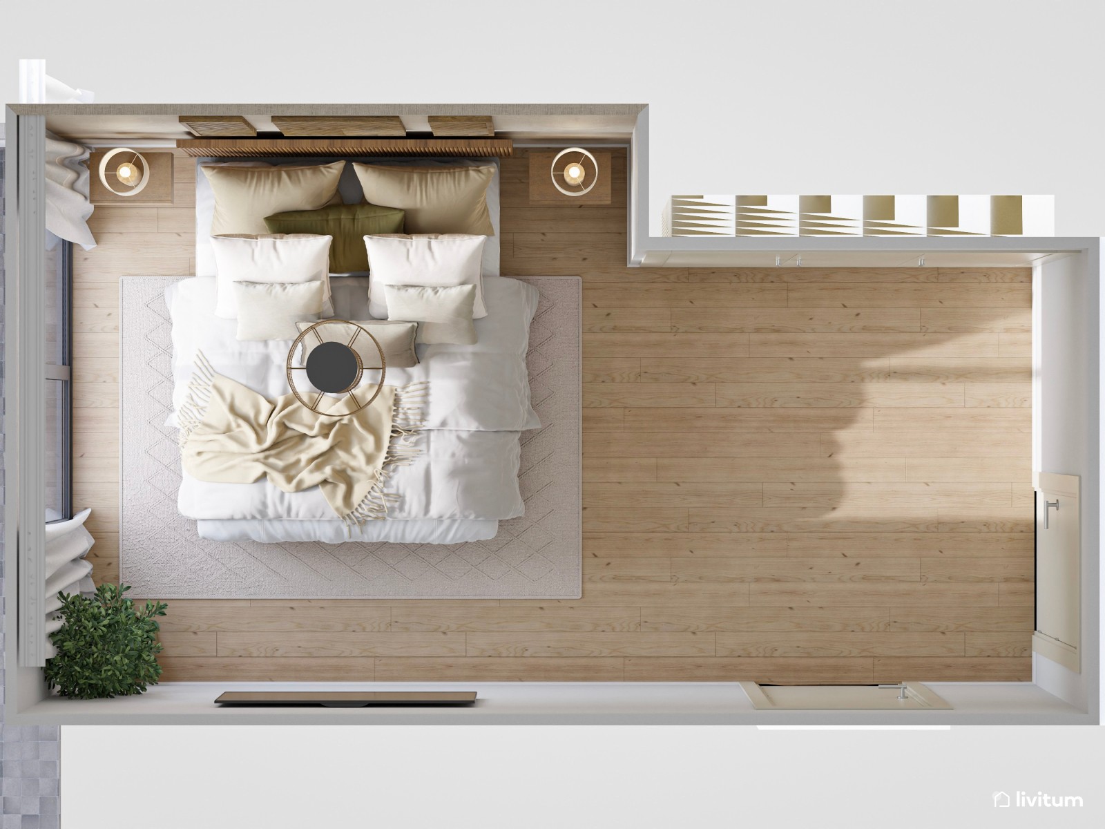 Dormitorio boho con texturas y relieves interesantes