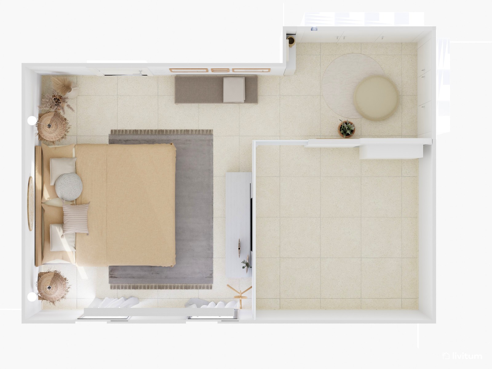 Dormitorio boho y nórdico con fibras naturales 